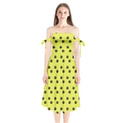 Yellow Eyes Shoulder Tie Bardot Midi Dress