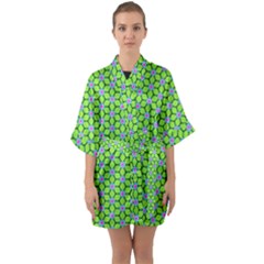 Pattern Green Quarter Sleeve Kimono Robe