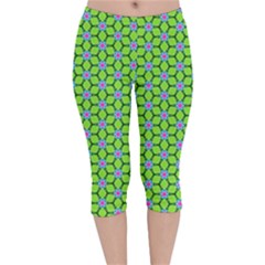 Pattern Green Velvet Capri Leggings  by Mariart