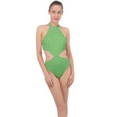 Pattern Green Halter Side Cut Swimsuit