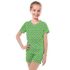 Pattern Green Kids  Mesh Tee And Shorts Set