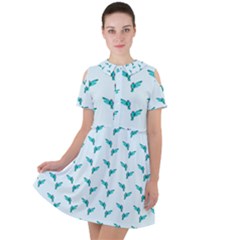 Blue Parrot Pattern Short Sleeve Shoulder Cut Out Dress  by snowwhitegirl