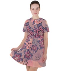 Flowers Orange Purple Warm Short Sleeve Shoulder Cut Out Dress  by Bajindul