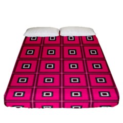 Pink Pattern Squares Fitted Sheet (queen Size)