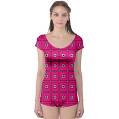 Pink Pattern Squares Boyleg Leotard 