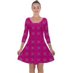 Pink Pattern Squares Quarter Sleeve Skater Dress