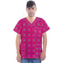 Pink Pattern Squares Men s V-neck Scrub Top