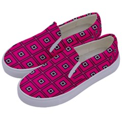 Pink Pattern Squares Kids  Canvas Slip Ons