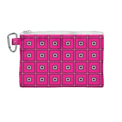 Pink Pattern Squares Canvas Cosmetic Bag (medium)