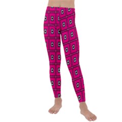 Pink Pattern Squares Kids  Lightweight Velour Leggings