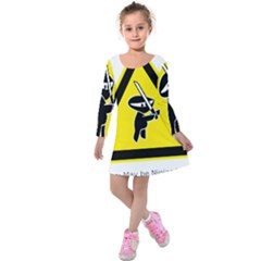 Ninja Signs Symbols Sword Fighter Kids  Long Sleeve Velvet Dress by Sudhe
