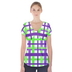 Plaid Waffle Gingham Short Sleeve Front Detail Top