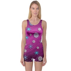 Snowflakes Winter Christmas Purple One Piece Boyleg Swimsuit by HermanTelo