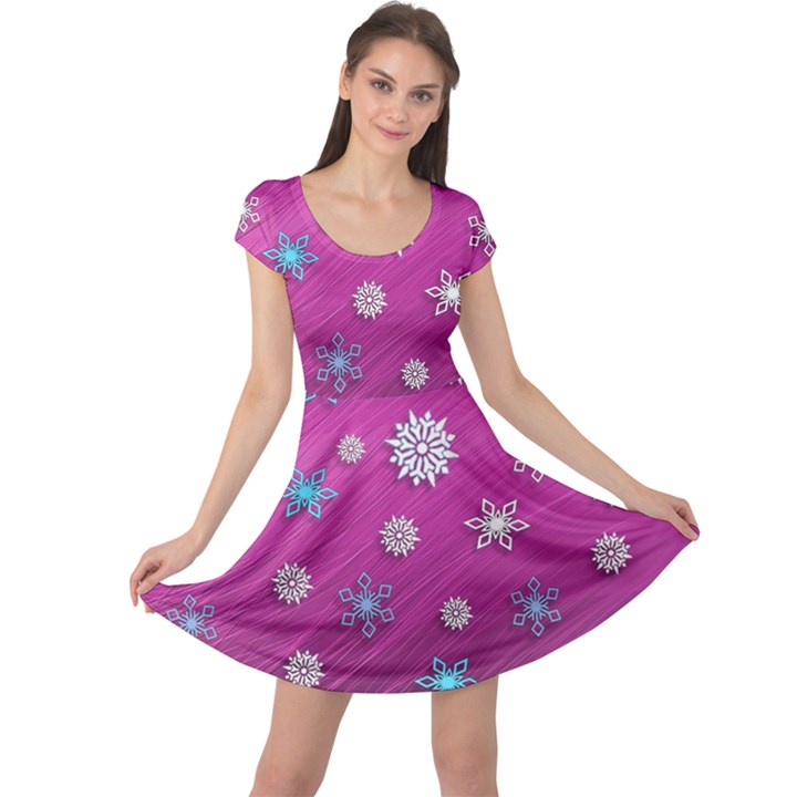 Snowflakes Winter Christmas Purple Cap Sleeve Dress