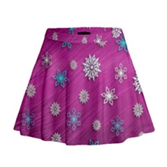 Snowflakes Winter Christmas Purple Mini Flare Skirt
