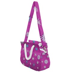 Snowflakes Winter Christmas Purple Rope Handles Shoulder Strap Bag by HermanTelo