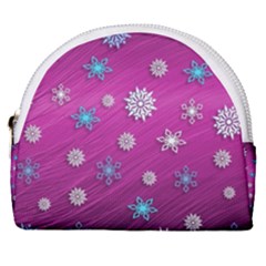 Snowflakes Winter Christmas Purple Horseshoe Style Canvas Pouch