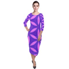 Purple Quarter Sleeve Midi Velour Bodycon Dress