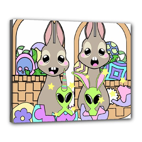 Graphic Kawaii Bunnies Canvas 20  X 16  (stretched)