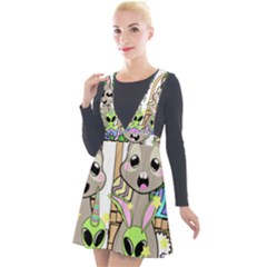 Graphic Kawaii Bunnies Plunge Pinafore Velour Dress