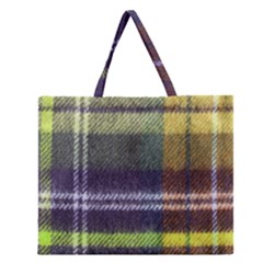 Yellow Plaid Flannel Zipper Large Tote Bag
