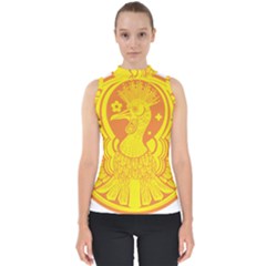 Phoenix Bird Legend Coin Fire Mock Neck Shell Top by Sudhe