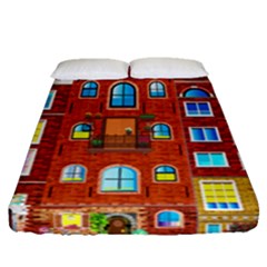 Town Buildings Old Brick Building Fitted Sheet (queen Size) by Sudhe