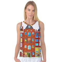 Town Buildings Old Brick Building Women s Basketball Tank Top by Sudhe