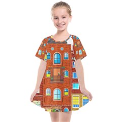 Town Buildings Old Brick Building Kids  Smock Dress by Sudhe