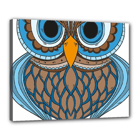 Owl Drawing Art Vintage Clothing Blue Feather Canvas 20  X 16  (stretched)