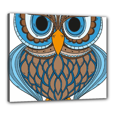 Owl Drawing Art Vintage Clothing Blue Feather Canvas 24  X 20  (stretched) by Sudhe