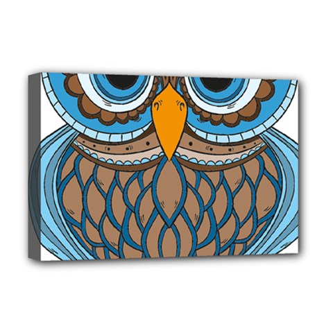 Owl Drawing Art Vintage Clothing Blue Feather Deluxe Canvas 18  X 12  (stretched)