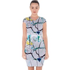 White And Multicolored Illustration Capsleeve Drawstring Dress  by Wegoenart