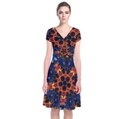 Kaleidoscope Art Unique Design Short Sleeve Front Wrap Dress