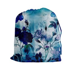 Wonderful Blue Flowers Drawstring Pouch (xxl) by FantasyWorld7