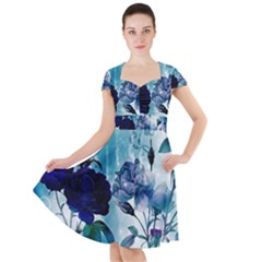 Wonderful Blue Flowers Cap Sleeve Midi Dress by FantasyWorld7