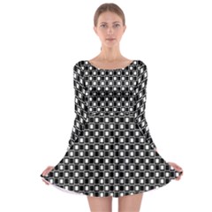 Black And White Boxes Long Sleeve Skater Dress