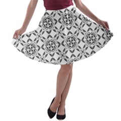 Black And White Patterned Backgroun A-line Skater Skirt by designsbyamerianna