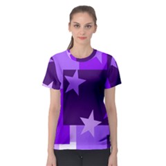 Purple Stars Pattern Shape Women s Sport Mesh Tee