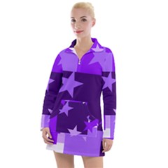 Purple Stars Pattern Shape Women s Long Sleeve Casual Dress