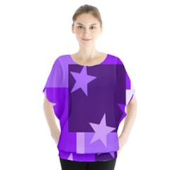 Purple Stars Pattern Shape Batwing Chiffon Blouse
