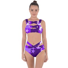 Purple Stars Pattern Shape Bandaged Up Bikini Set 