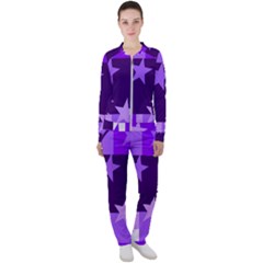 Purple Stars Pattern Shape Casual Jacket And Pants Set