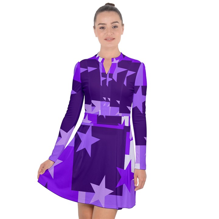 Purple Stars Pattern Shape Long Sleeve Panel Dress