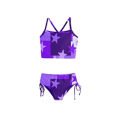 Purple Stars Pattern Shape Girls  Tankini Swimsuit