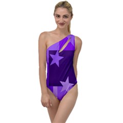 Purple Stars Pattern Shape To One Side Swimsuit