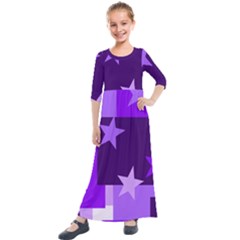 Purple Stars Pattern Shape Kids  Quarter Sleeve Maxi Dress by Alisyart