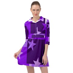 Purple Stars Pattern Shape Mini Skater Shirt Dress