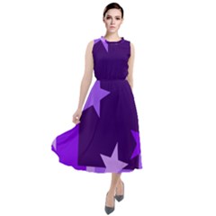 Purple Stars Pattern Shape Round Neck Boho Dress by Alisyart