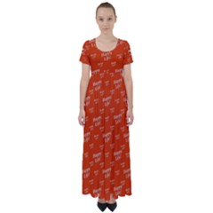 Motivational Happy Life Words Pattern High Waist Short Sleeve Maxi Dress by dflcprintsclothing